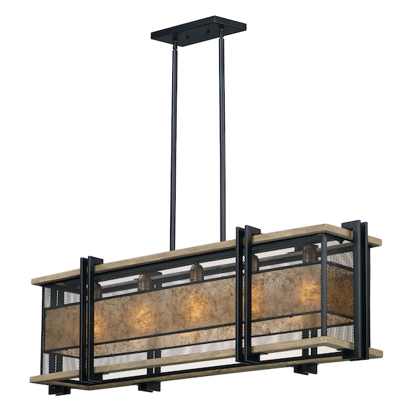 Maxim Lighting Boundry 5-Light 12" Wide Black / Barn Wood / Brass Linear Pendant 27567BKBWAB - main